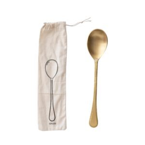 Brass Spoon in Printed Drawstring Bag